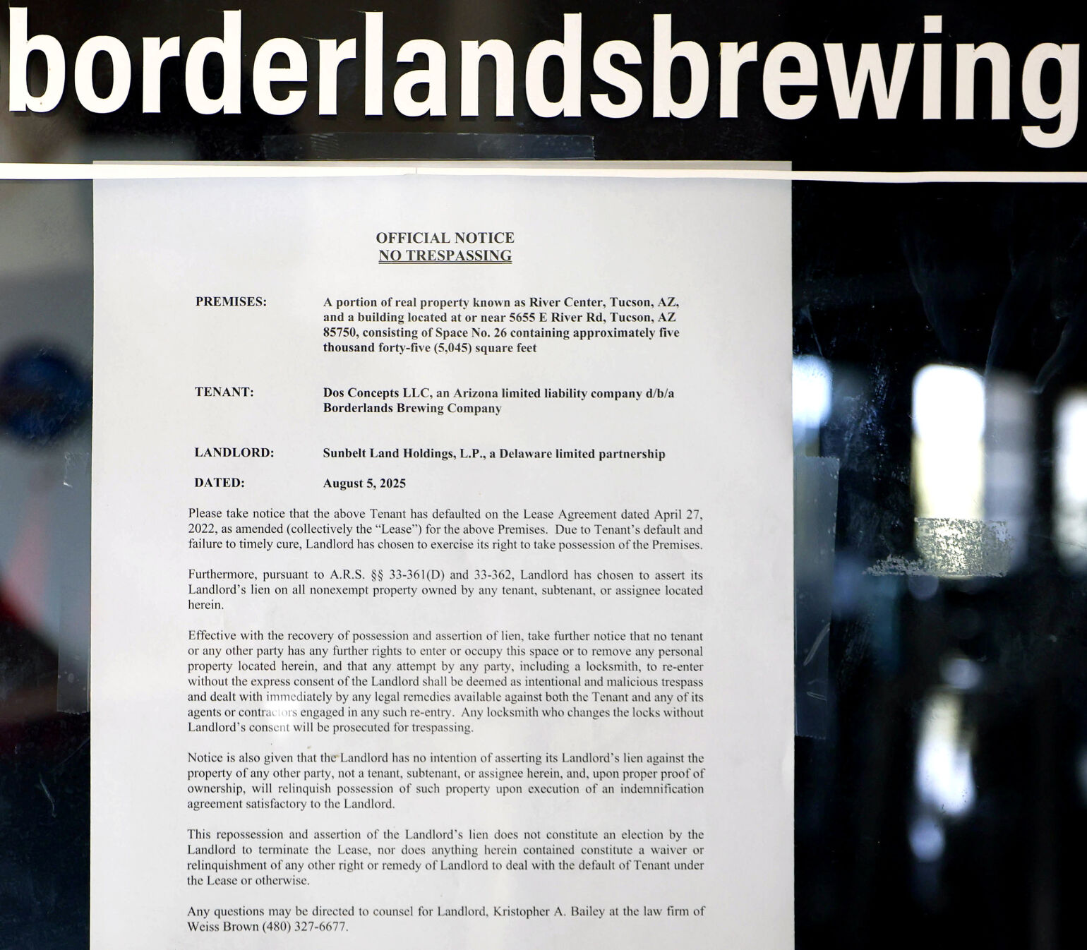 Borderlands Brewing Company closes location